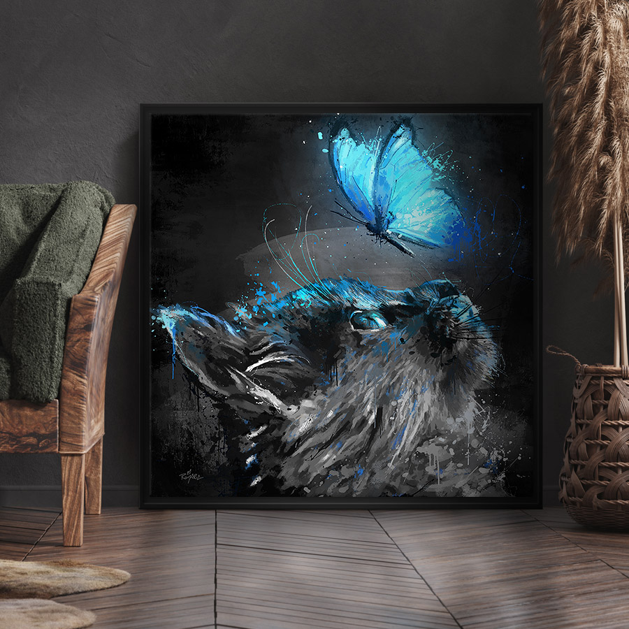tableau peinture chat papillon phosphorescent