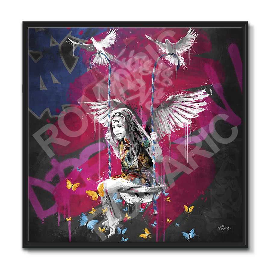 tableau pop art ange enfant colombe magique street art