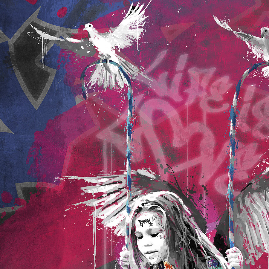 tableau pop art ange enfant colombe magique street art