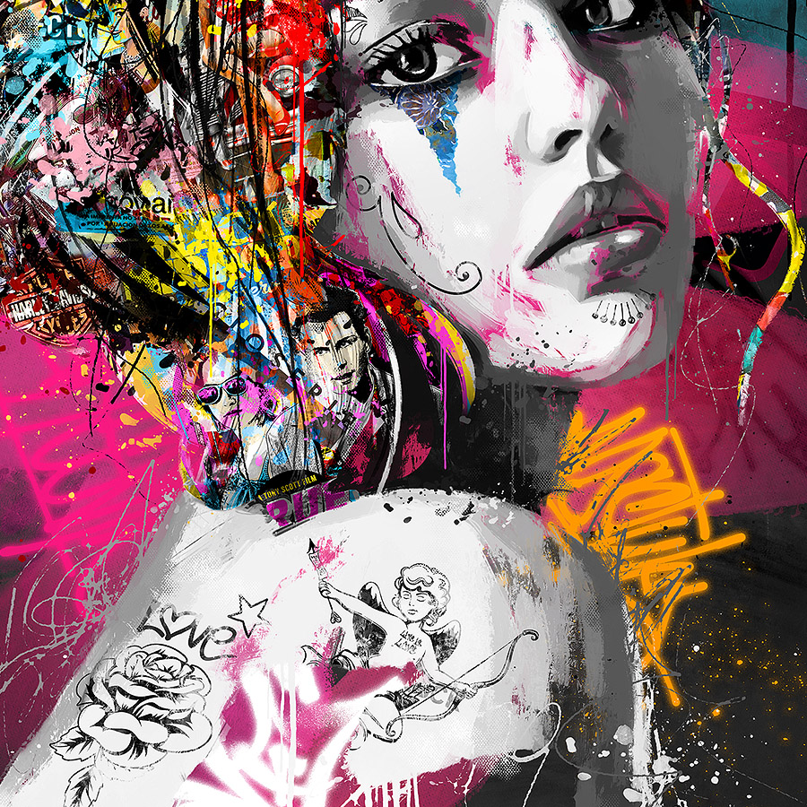 Cyndie - Tableau street-art portrait pop