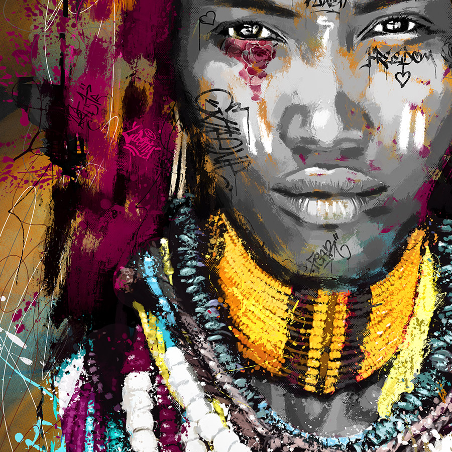 tableau street art portrait africaine Assa