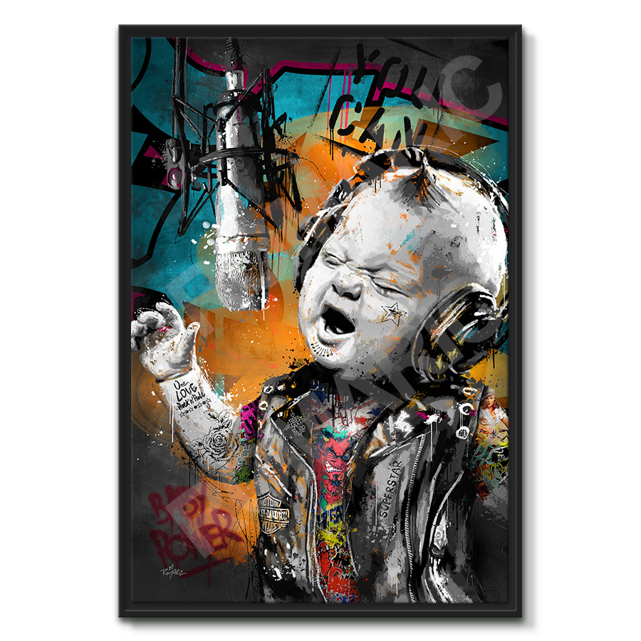 tableau pop street art bébé rockeur musicien