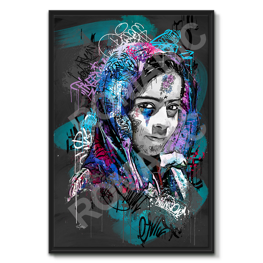 tableau street art portrait de femme inde indienne