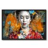 tableau deco pop art geisha papillons fleur lotus asie