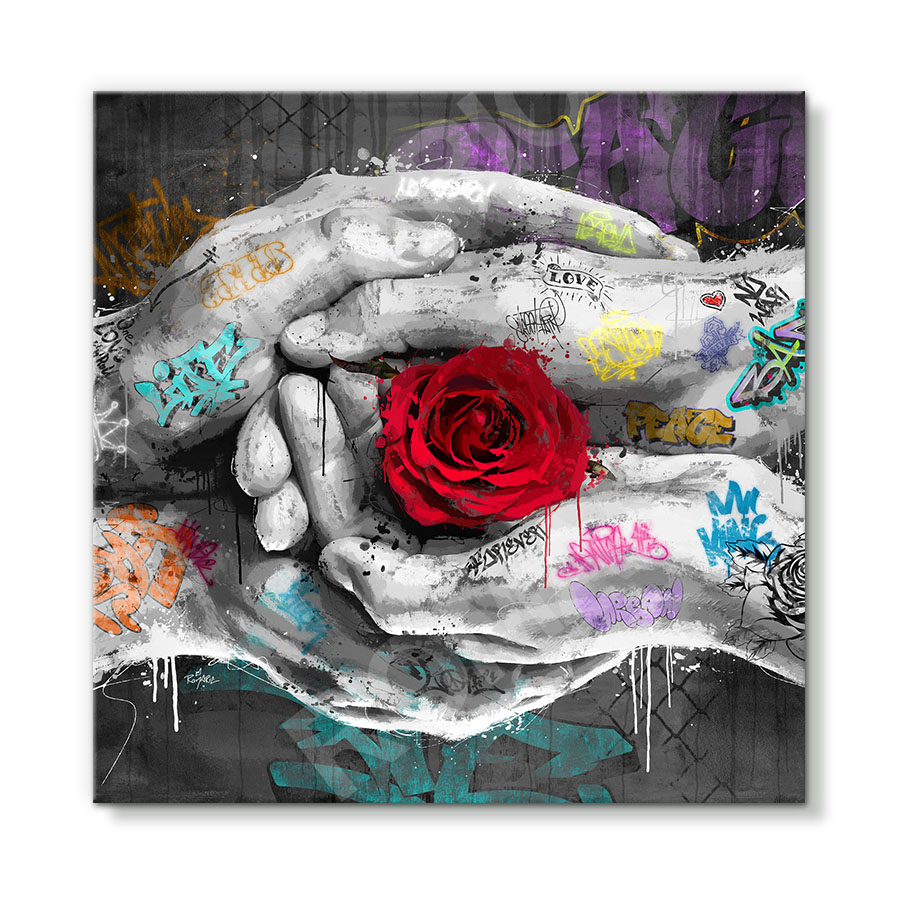 Les mains et la rose graffiti - Tableau street art