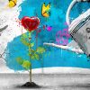 tableau street art fille et arrosoir fleur coeur