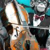 tableau singe pop art violoncelliste musicien