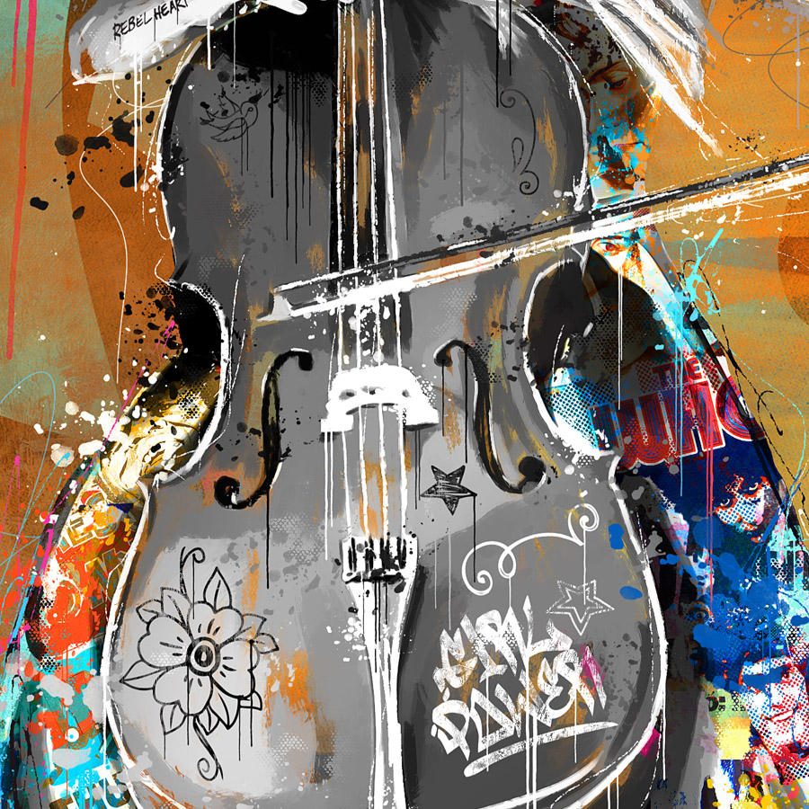 tableau street art la violoncelliste musicien