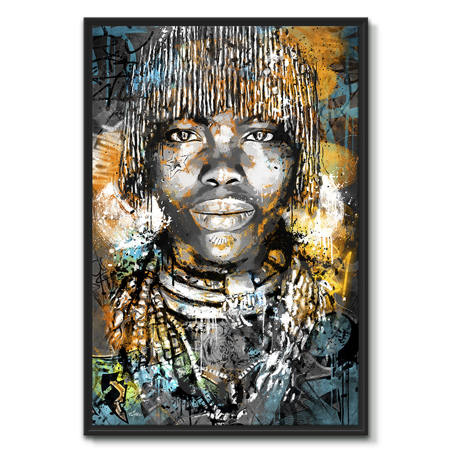 tableau deco portrait chasseur africain traditionnel afrique street art peinture