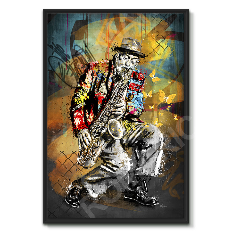 tableau deco musicien saxophoniste jazz street art pop art