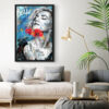 tableau peinture portrait de femme fleurs coquelicots pop art