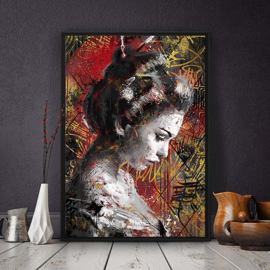 tableau deco peinture femme geisha asie asiatique