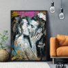 tableau deco street art amoureux baiser couple