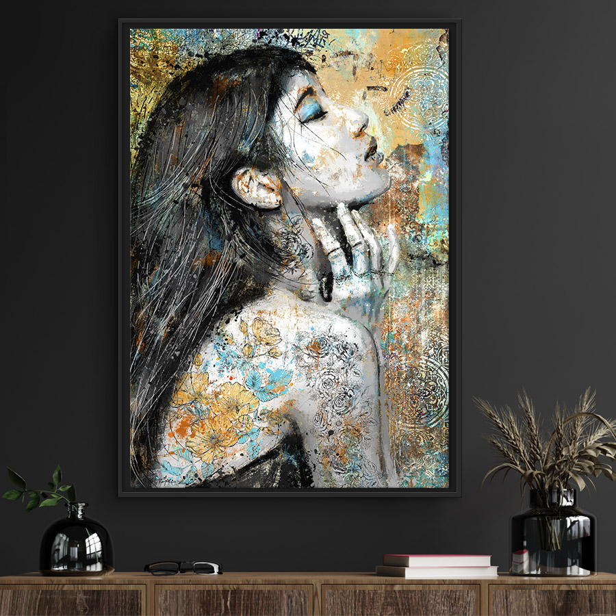 tableau deco portrait de femme asiatique street art peinture