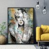 tableau deco portrait de femme peinture street art tatouage asiatique