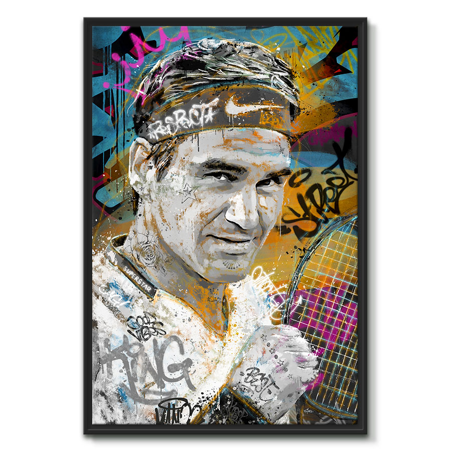 tableau deco portrait roger federer tennis street art artiste peinture