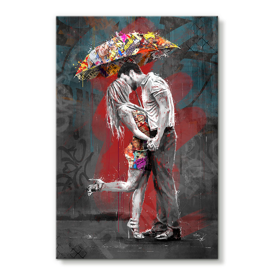 Les amoureux sous le parapluie- Tableau deco street-art