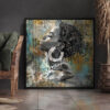 Tableau deco artiste portrait femme africaine ancien vintage street art