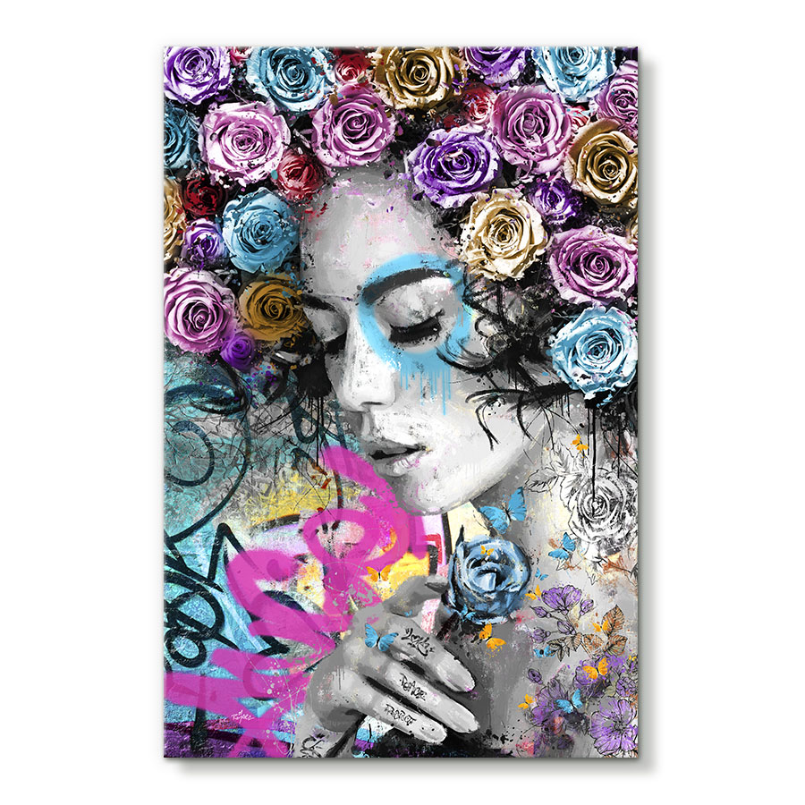 Angie Roses Papier - Tableau portrait street art graffiti
