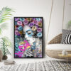 tableau artiste deco portrait femme fleurs roses graffiti