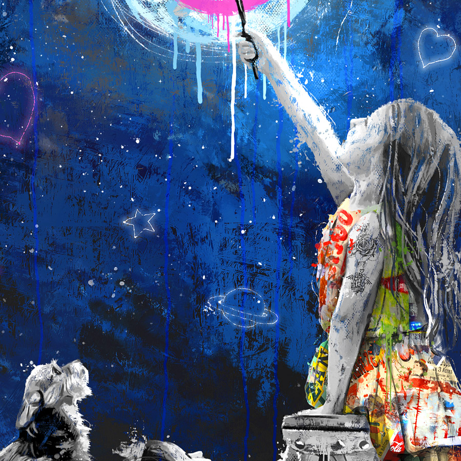 tableau deco street art enfant les filles et la lune artsite