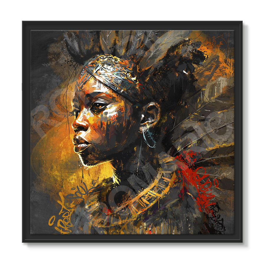 tableau deco portrait femme africaine traditionnelle peinture
