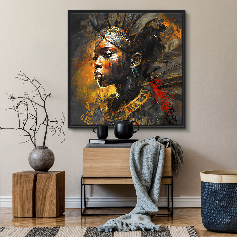 tableau deco portrait femme africaine traditionnelle peinture