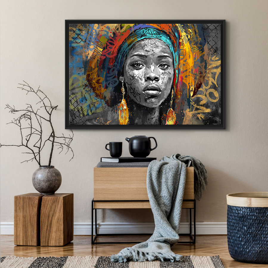 tableau deco portrait femme africaine street art artiste pop art