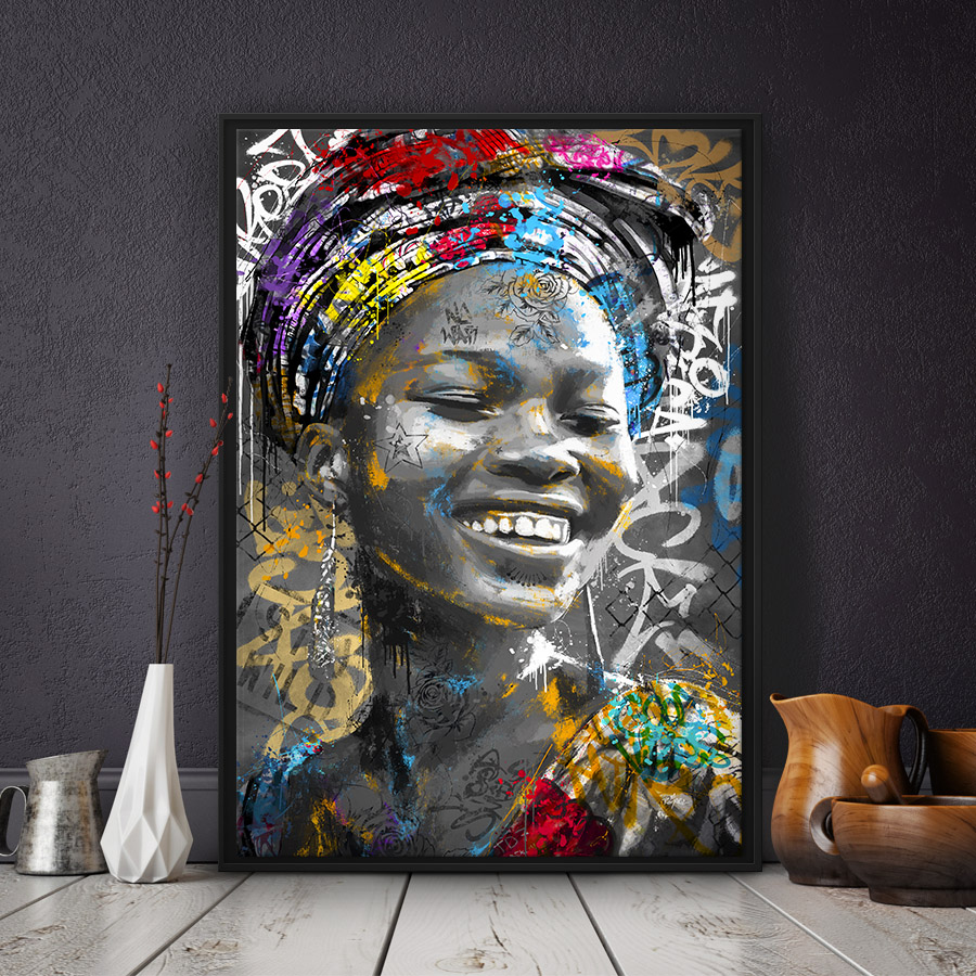 Tableau decoratif peinture-artiste-portrait-femme-africaine traditionnelle keisha