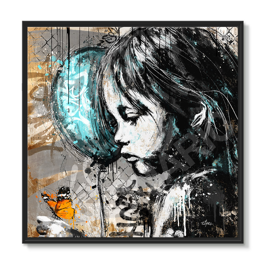 tableau deco petite fille ballon papillon banksy peinture graffiti street art