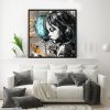 tableau deco petite fille ballon papillon banksy peinture graffiti street art