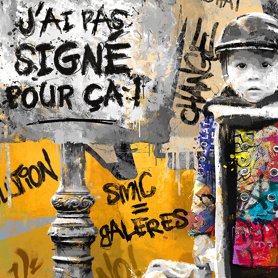 tableau deco pop art street art enfant valise smic greves humoristique peinture artiste romaric