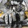 tableau decoratif street art enfants amoureux romantique graffiti peinture artiste banksy